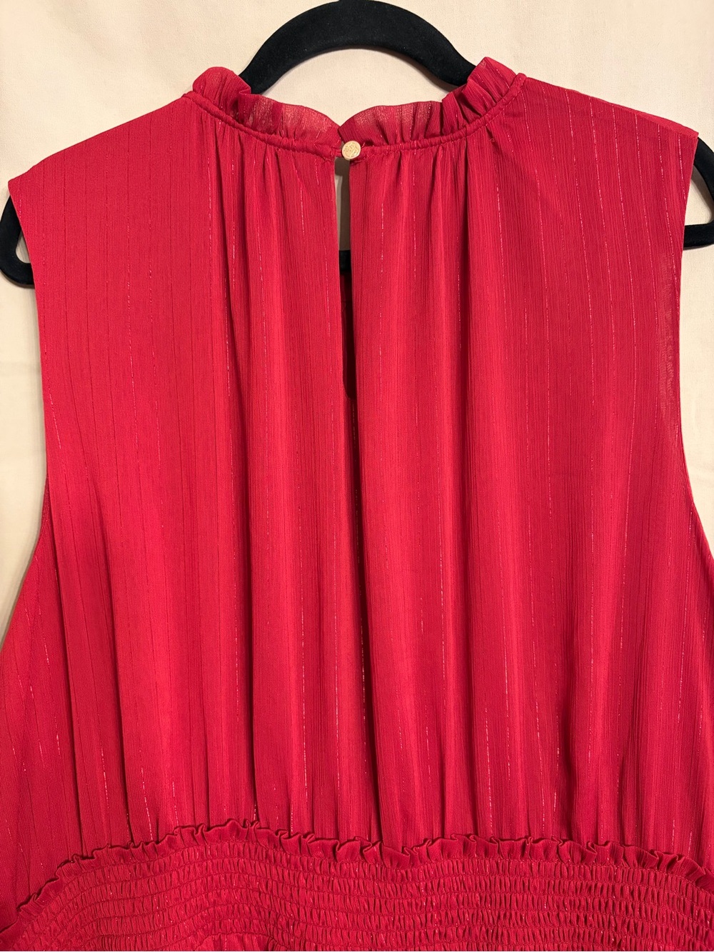Draper James Crimson Red With Metallic Accents Sleeveless Tiered Maxi Dress - Picture 11 of 12